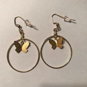 Gold butterfly hoop earrings